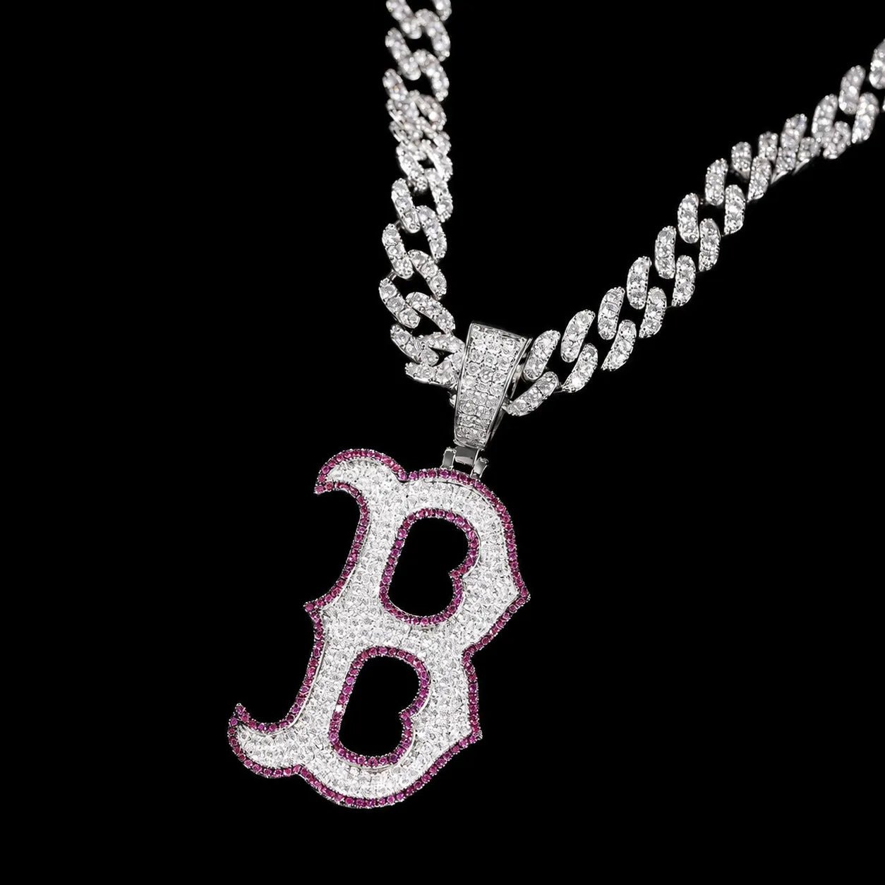 Iced - Out Glow Gothic Letter B Pendant - 35mm - TONGSHOP / Color:Yellow Gold / Length:16