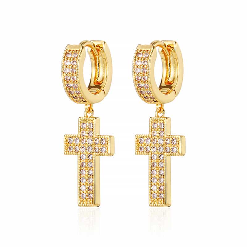 Iced - Out Hip - Hop Mini Cross Earrings - TONGSHOP
