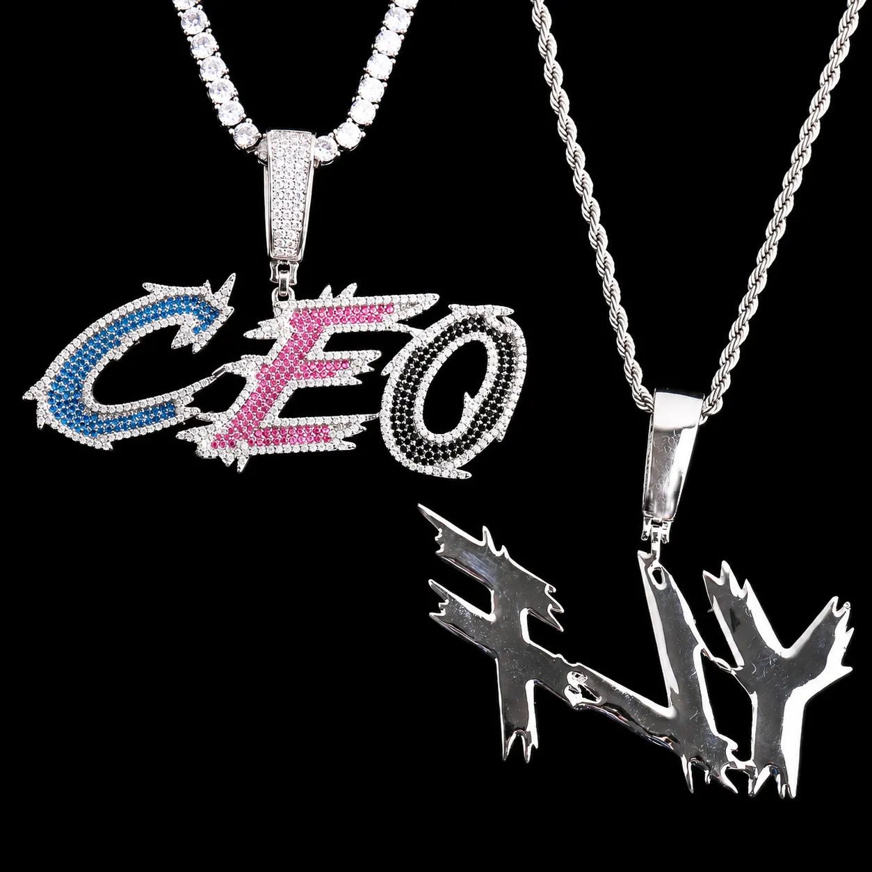 Iced - Out Spiked Custom Letter Pendant - TONGSHOP / Length:16 / Length:18
