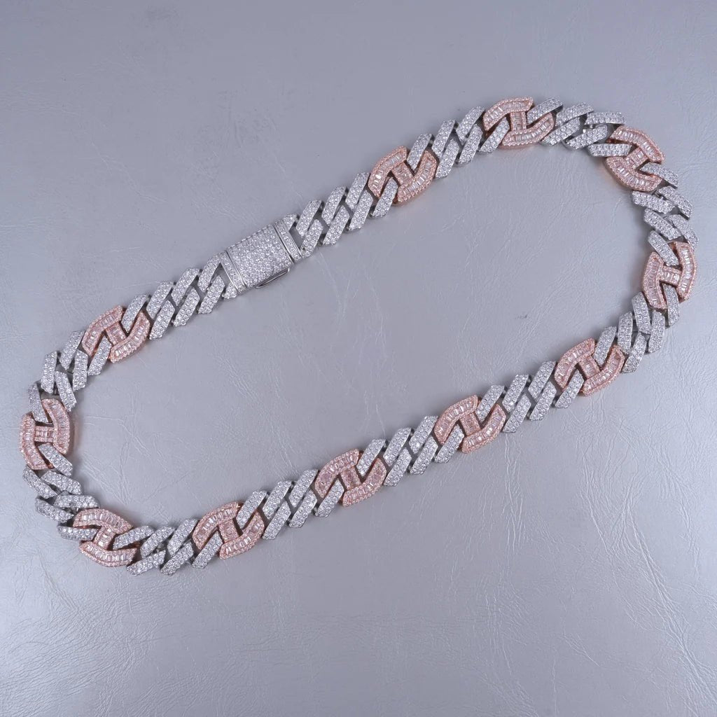 Iced Prong Link Choker in White&Pink - 12mm - TONGSHOP