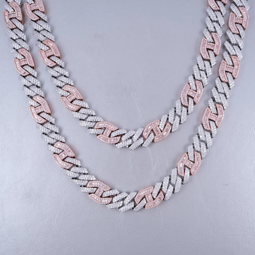 Iced Prong Link Choker in White&Pink - 12mm - TONGSHOP