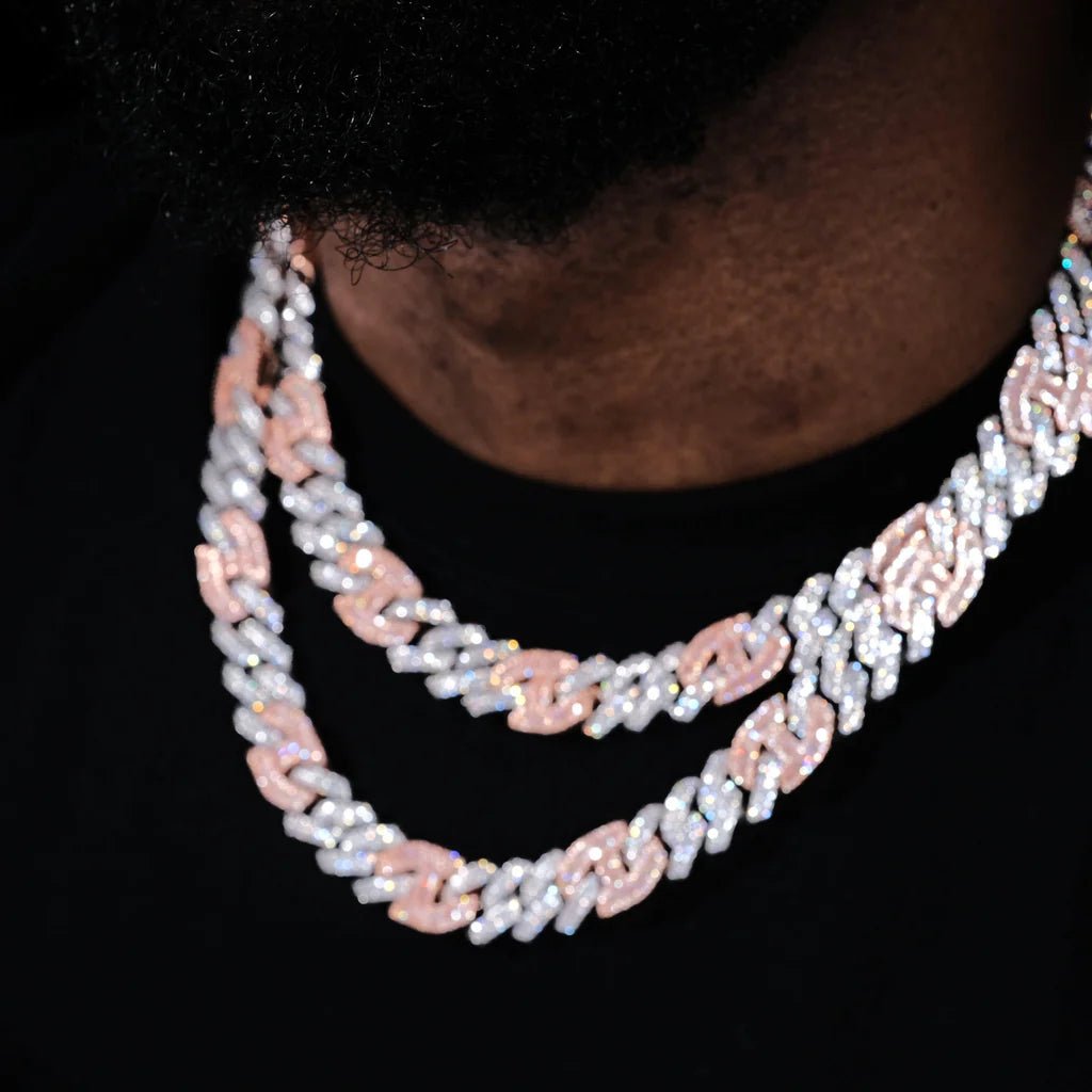 Iced Prong Link Choker in White&Pink - 12mm - TONGSHOP