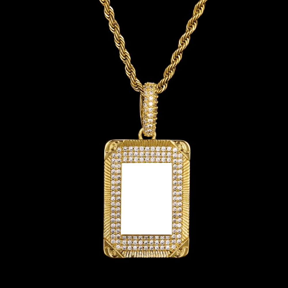 Iced Rectangular Memory Custom Photo Pendant - 25mm - TONGSHOP / Length:16 / Length:18