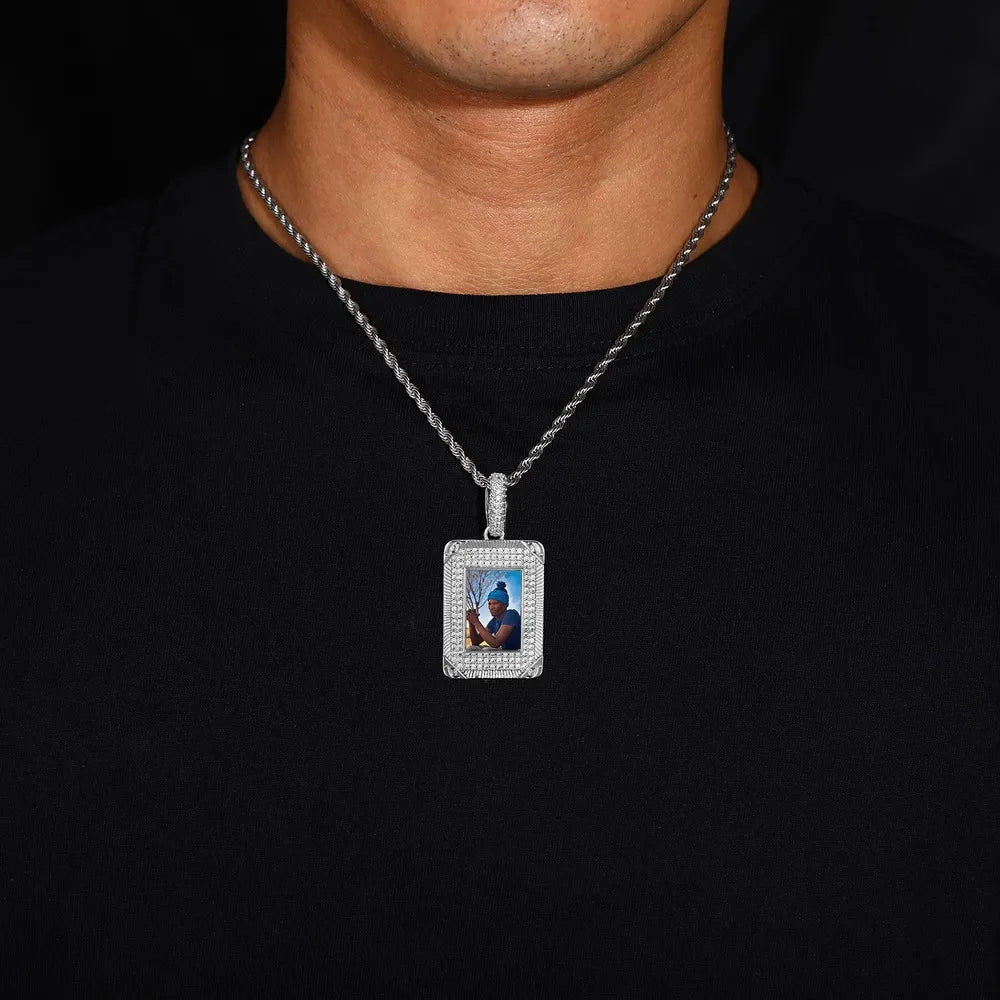 Iced Rectangular Memory Custom Photo Pendant - 25mm - TONGSHOP / Length:16 / Length:18