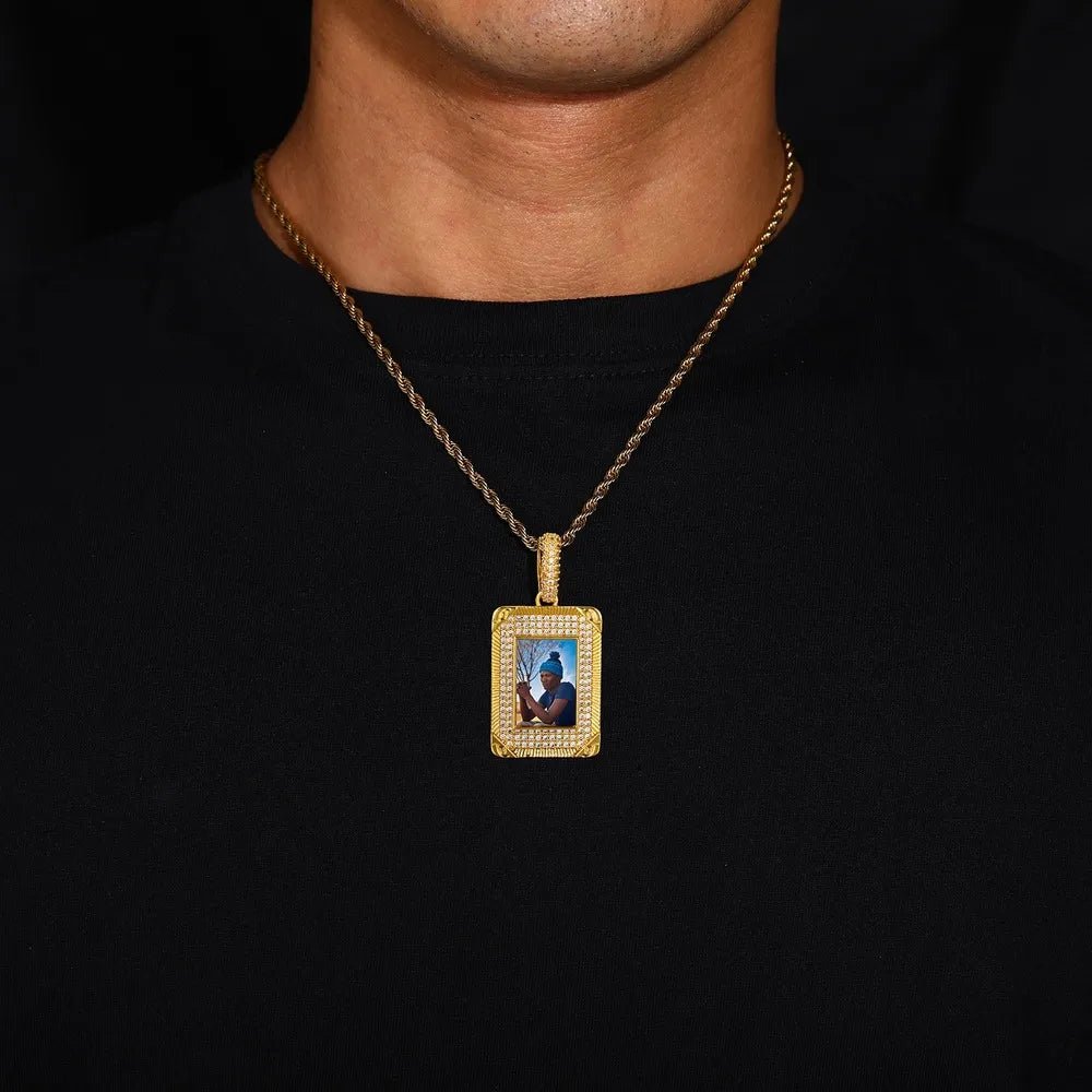 Iced Rectangular Memory Custom Photo Pendant - 25mm - TONGSHOP / Length:16 / Length:18