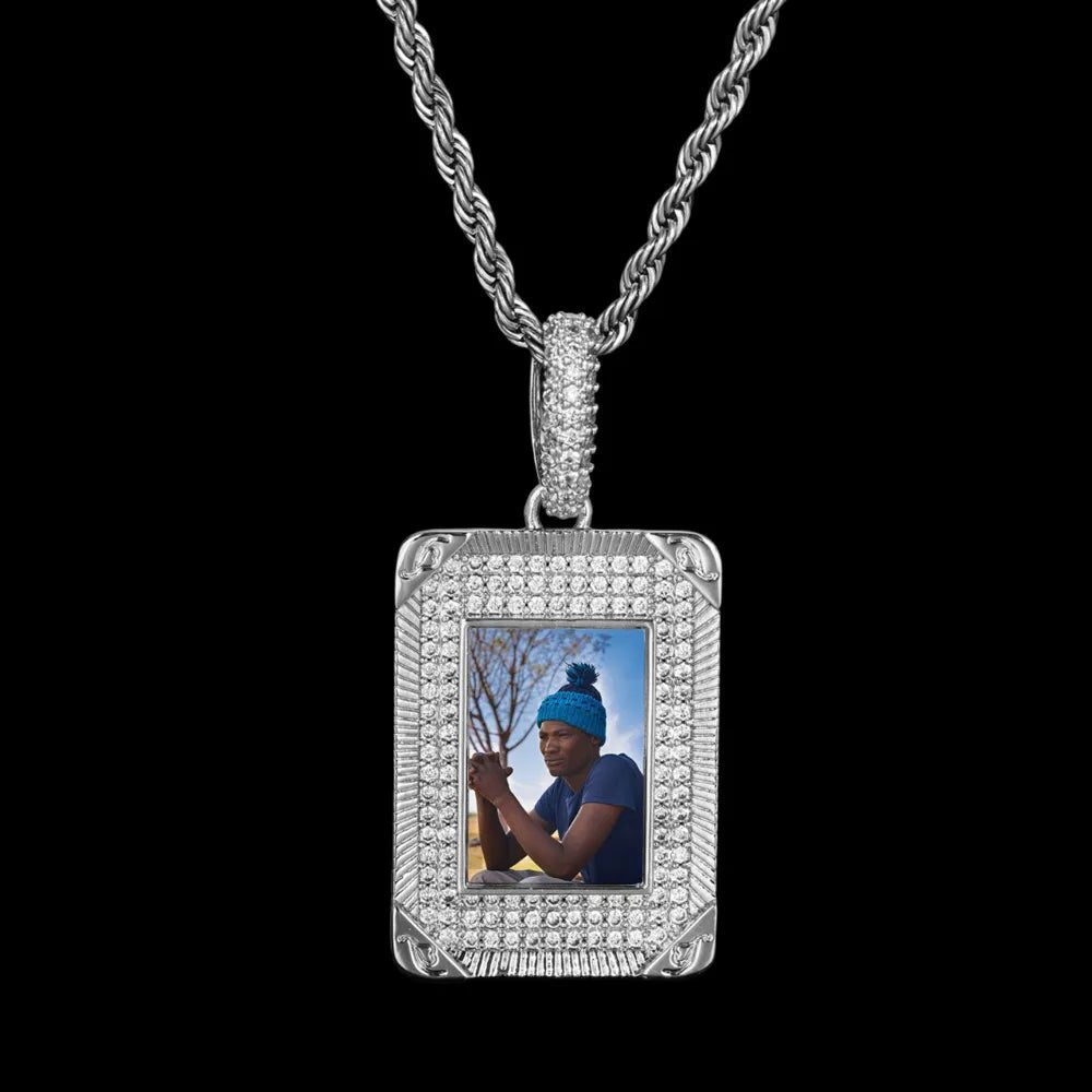 Iced Rectangular Memory Custom Photo Pendant - 25mm - TONGSHOP / Length:16 / Length:18