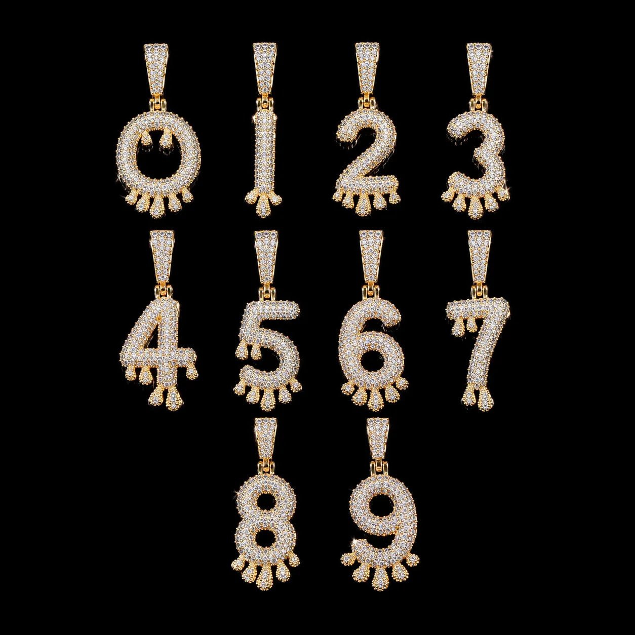 Iced Teardrop Letter & Number Pendant - TONGSHOP / Color:Yellow Gold / Length:16