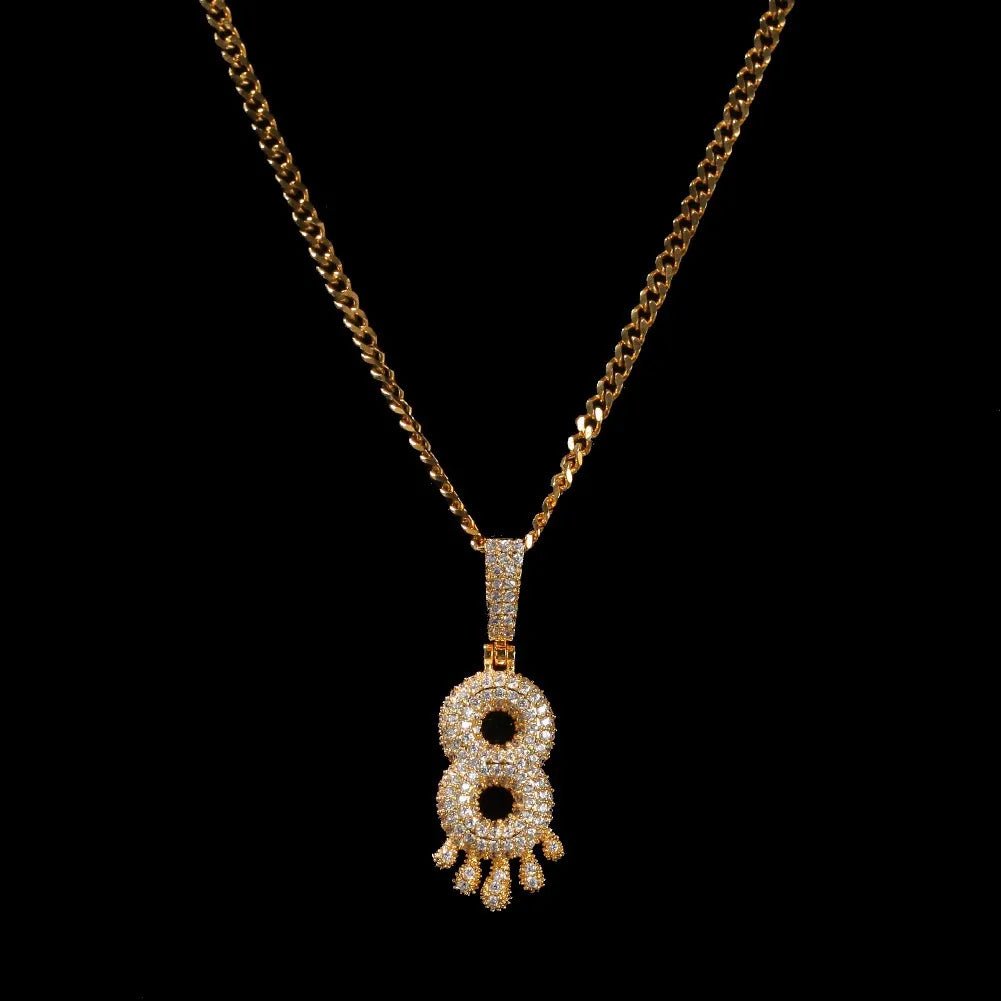 Iced Teardrop Letter & Number Pendant - TONGSHOP / Color:Yellow Gold / Length:16