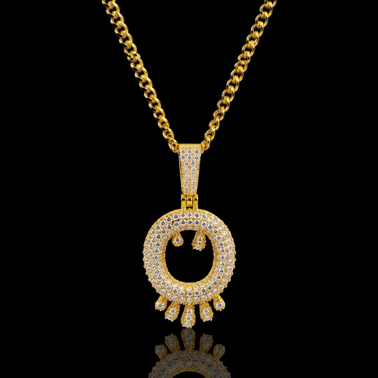 Iced Teardrop Letter & Number Pendant - TONGSHOP / Color:Yellow Gold / Length:16