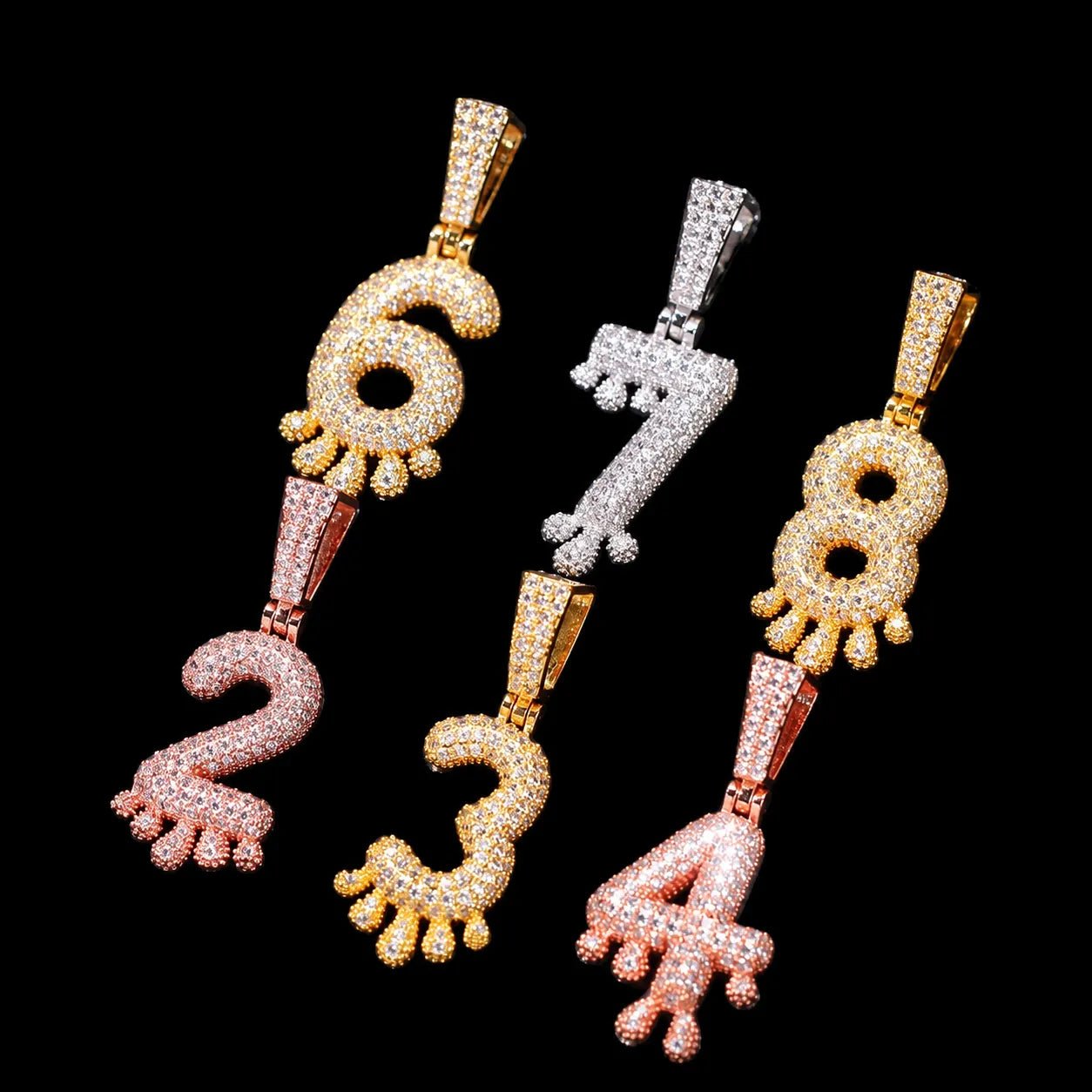 Iced Teardrop Letter & Number Pendant - TONGSHOP / Color:Yellow Gold / Length:16