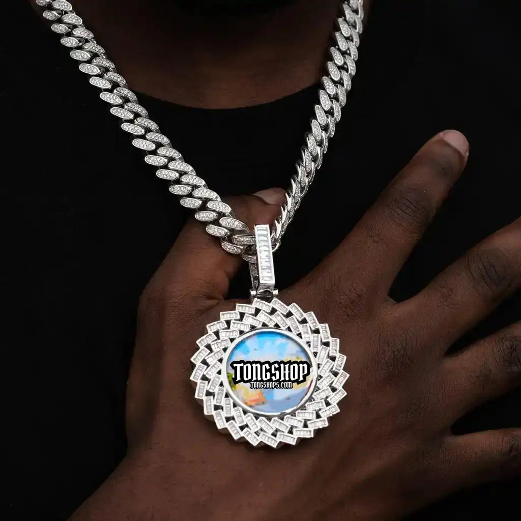 LARGE 3D RECTANGULAR T CUBIC Zirconia Custom Picture Pendant - TONGSHOP