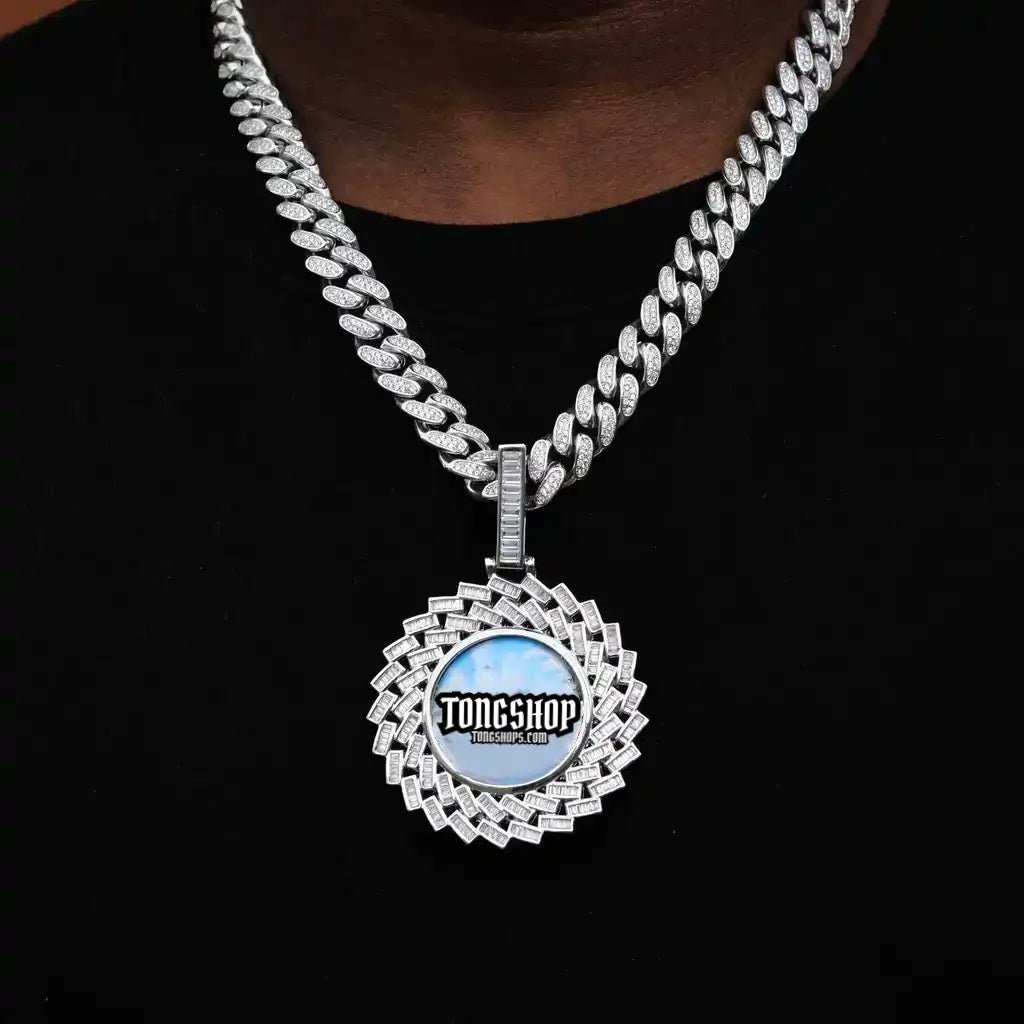 LARGE 3D RECTANGULAR T CUBIC Zirconia Custom Picture Pendant - TONGSHOP