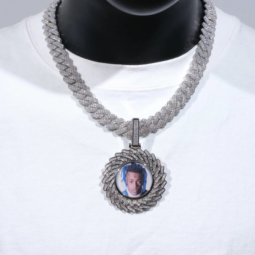 LARGE 3D RECTANGULAR T CUBIC Zirconia Custom Picture Pendant - TONGSHOP