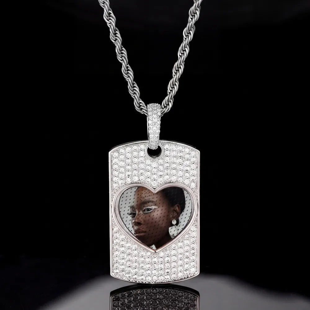 Love Memories Custom Photo Rectangular Pendant - 25mm - TONGSHOP / Length:16 / Length:18