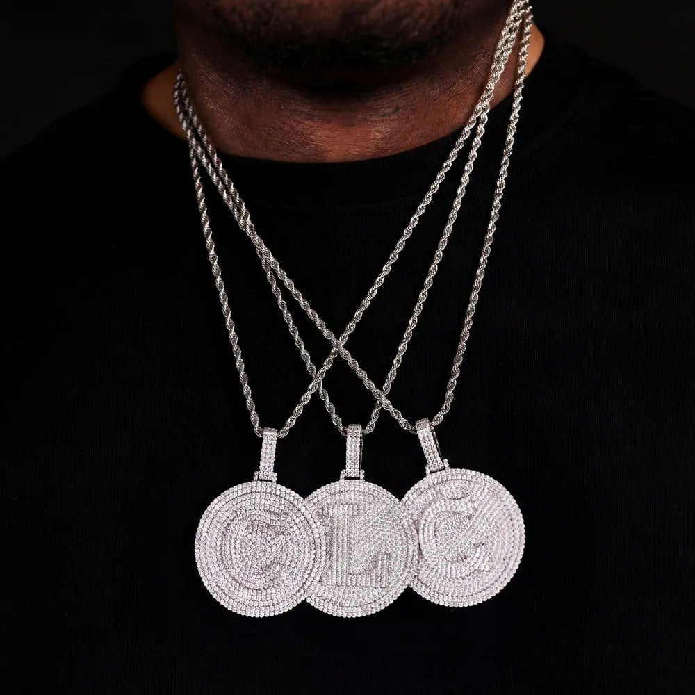 Medium Round 26 - Letter Iced - Out Pendant - 60mm - TONGSHOP / Length:16 / Length:18