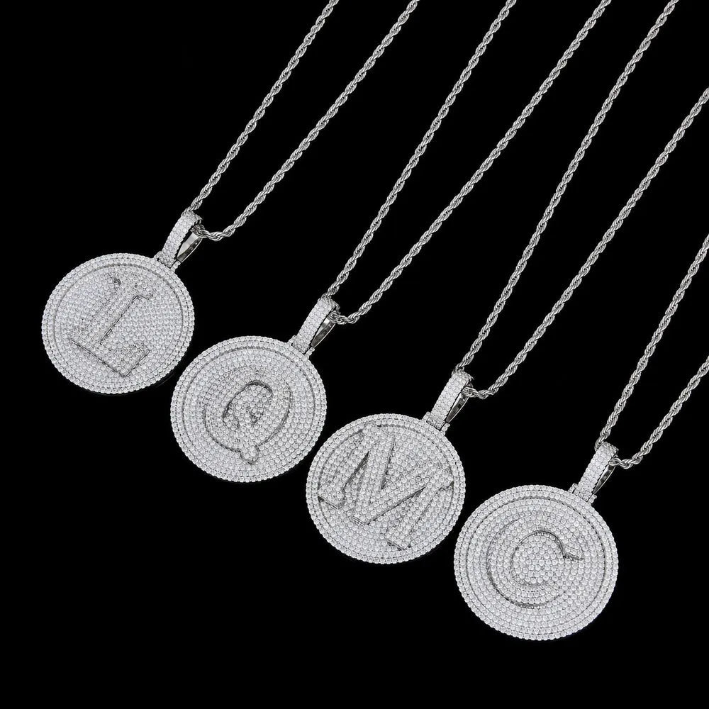 Medium Round 26 - Letter Iced - Out Pendant - 60mm - TONGSHOP / Length:16 / Length:18