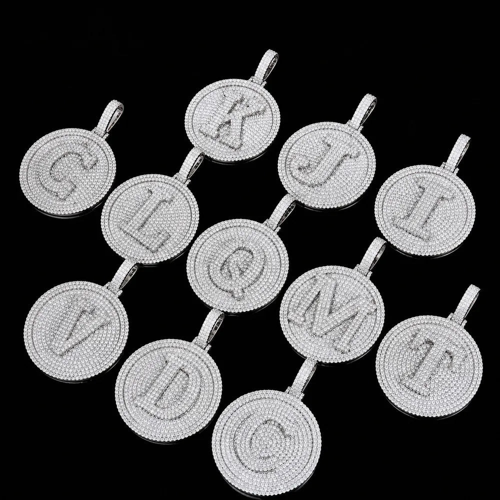 Medium Round 26 - Letter Iced - Out Pendant - 60mm - TONGSHOP / Length:16 / Length:18