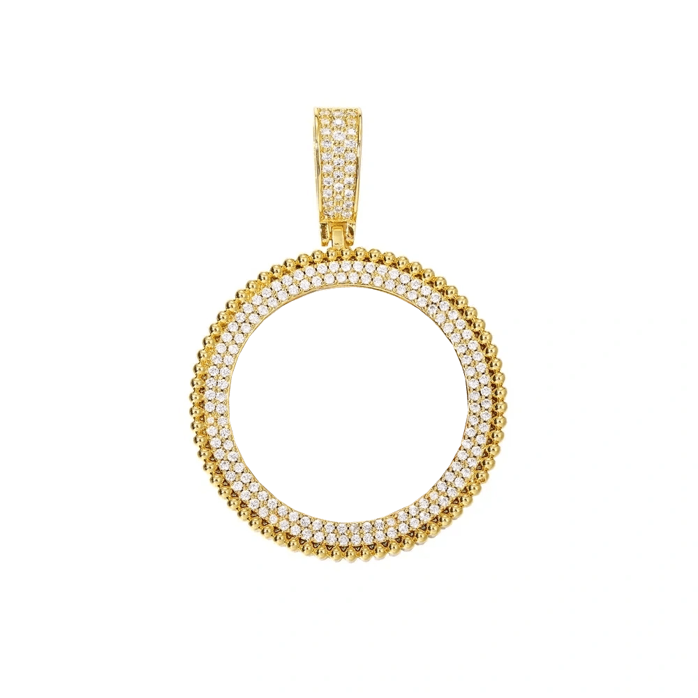 Memory Custom Photo Frame Round Pendant in White Gold - 36mm - TONGSHOP / Length:16 / Length:18