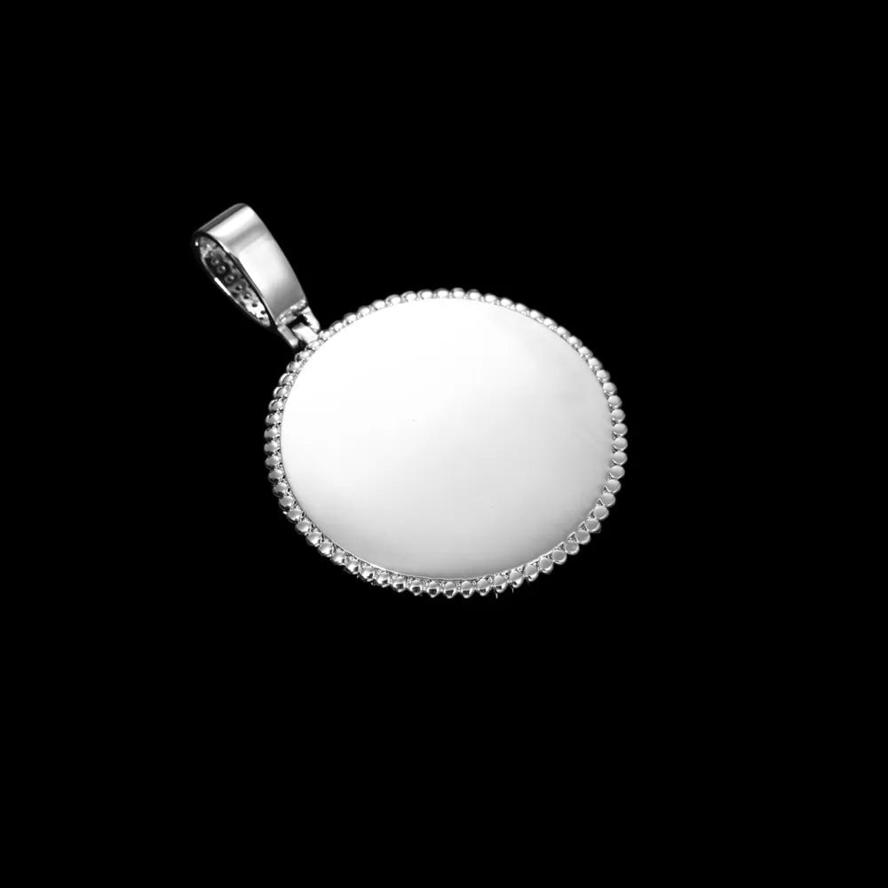 Memory Custom Photo Frame Round Pendant in White Gold - 36mm - TONGSHOP / Length:16 / Length:18