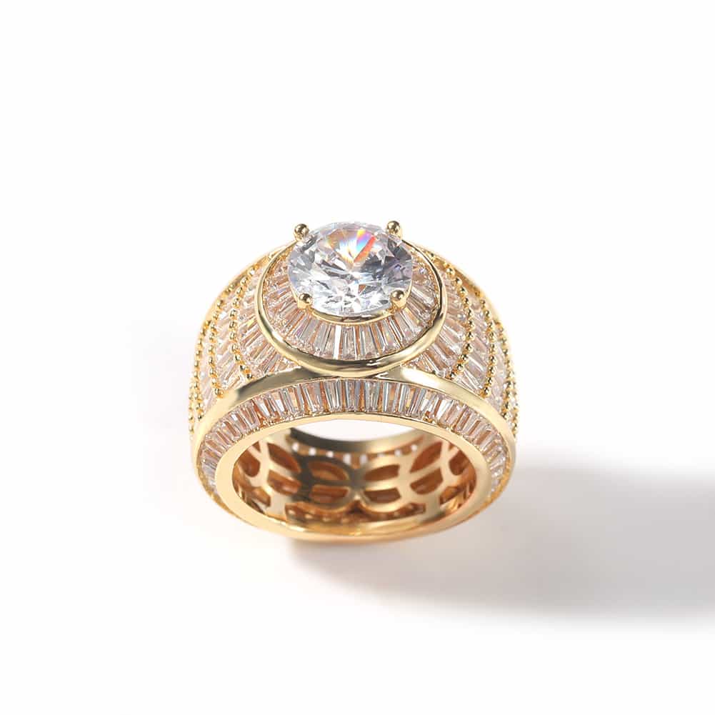 Men's Diamond - Encrusted Hip - Hop Ring in 18K Gold Plating - TONGSHOP