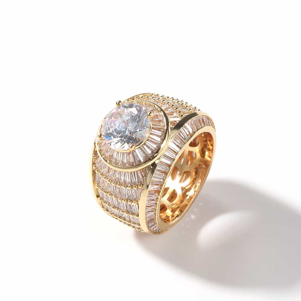 Men's Diamond - Encrusted Hip - Hop Ring in 18K Gold Plating - TONGSHOP