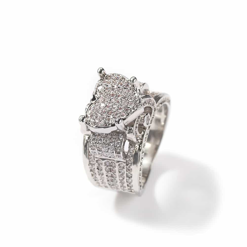 Micro Pave Crushed Diamond Heart Hip - Hop Ring in 18K Gold - TONGSHOP