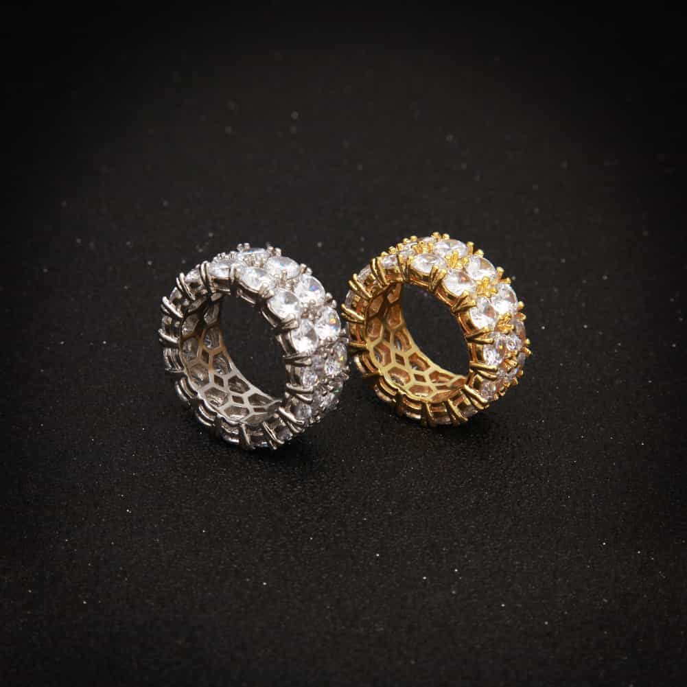 Micro Pavé Double Row Diamond Hip - Hop Ring - TONGSHOP