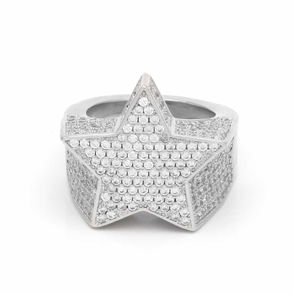 Micro Pave Full Diamond Star Hip - Hop Ring in 18K Gold - TONGSHOP