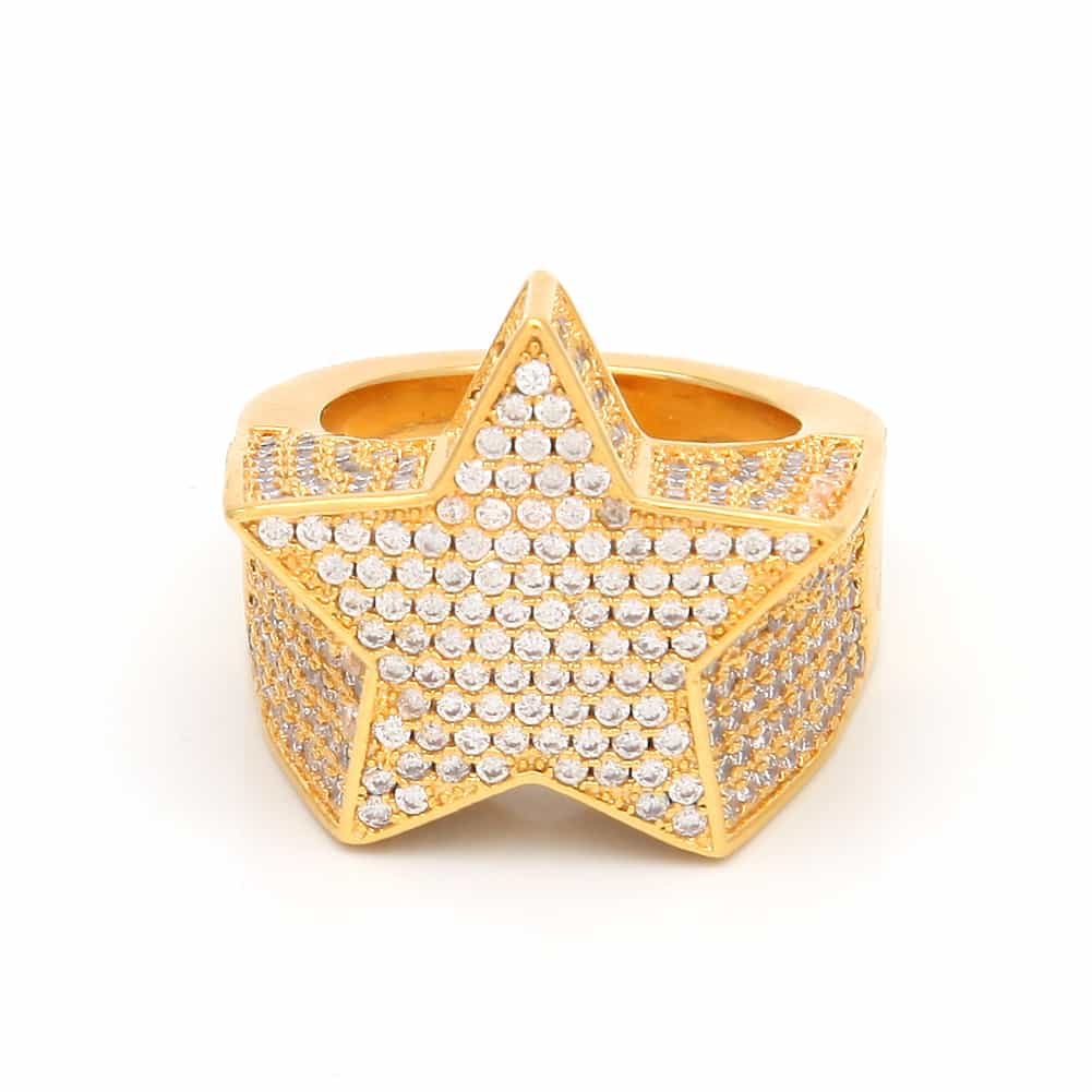Micro Pave Full Diamond Star Hip - Hop Ring in 18K Gold - TONGSHOP