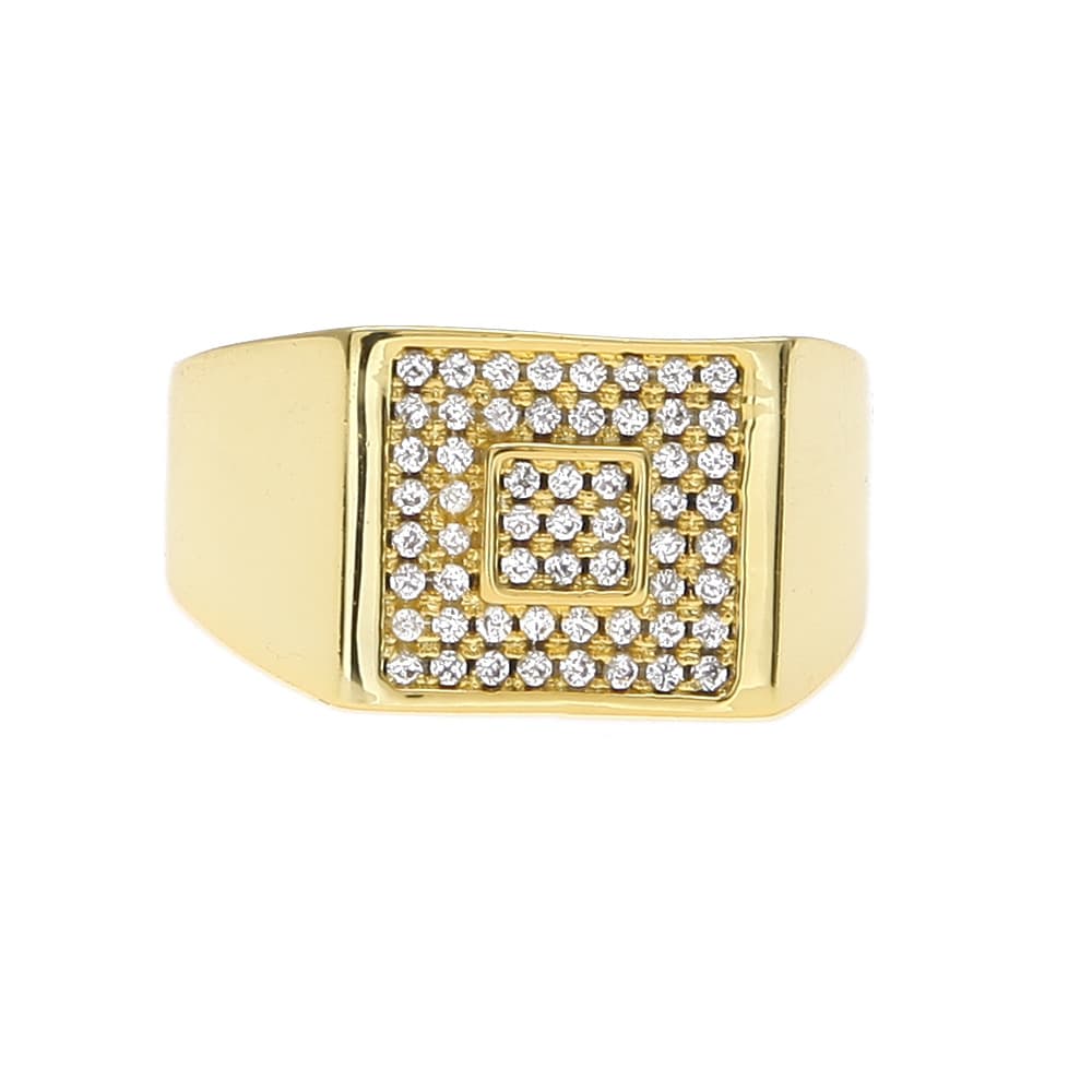 Micro Pave Square Men's Ring in 18K Gold Plating - TONGSHOP