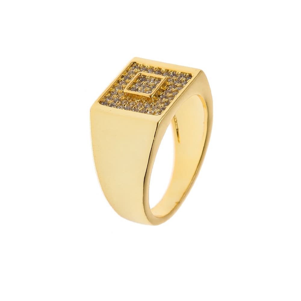 Micro Pave Square Men's Ring in 18K Gold Plating - TONGSHOP