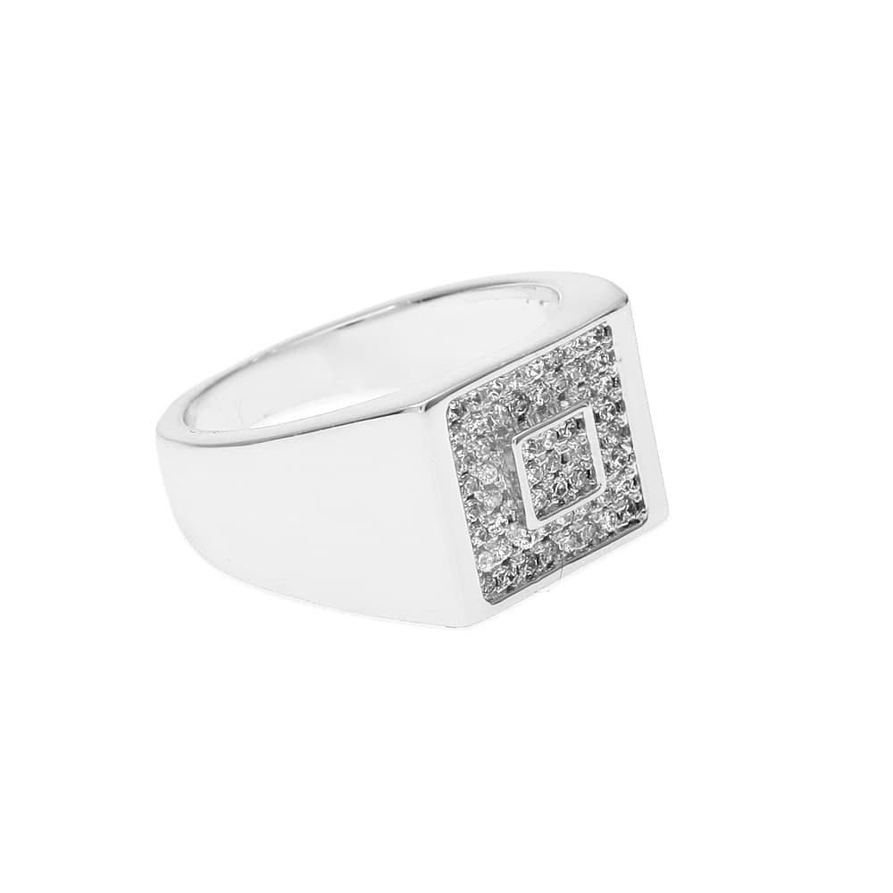 Micro Pave Square Men's Ring in 18K Gold Plating - TONGSHOP