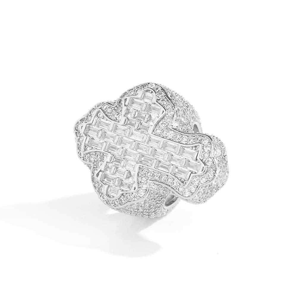 Micro Pave T - Square Diamond Cross Ring in 18K Gold - TONGSHOP