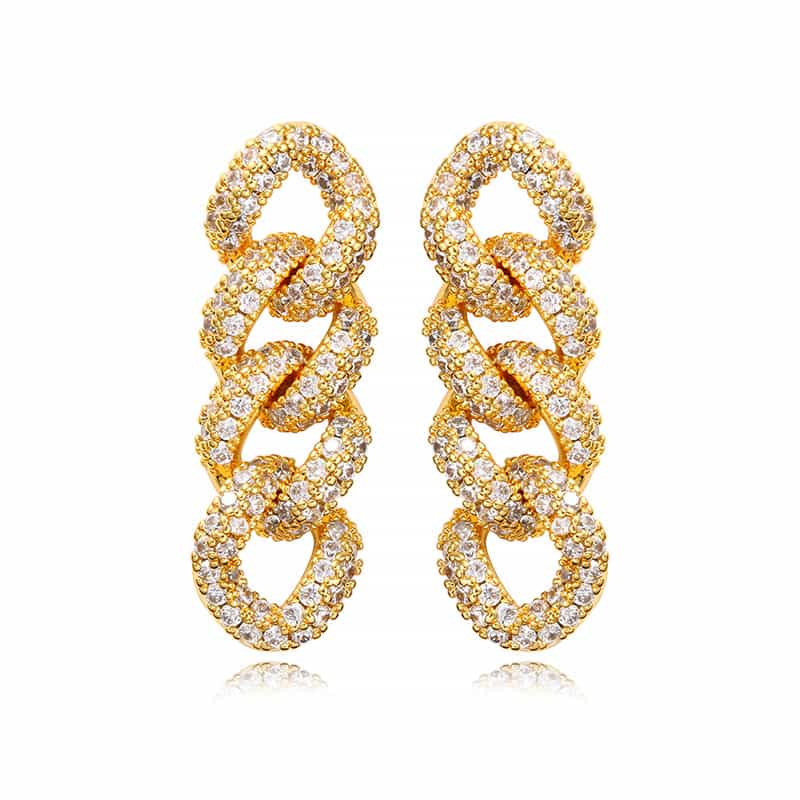 Micro Pave Triple Hoop Diamond Drop Earrings - TONGSHOP