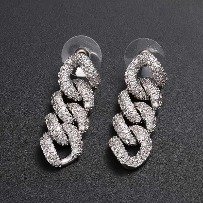 Micro Pave Triple Hoop Diamond Drop Earrings - TONGSHOP