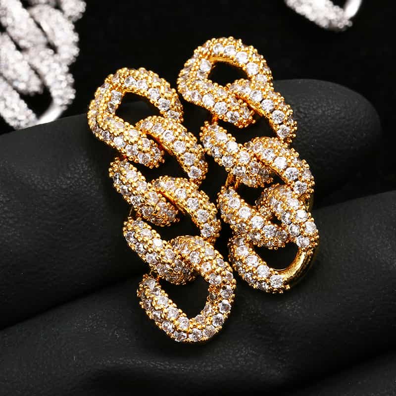 Micro Pave Triple Hoop Diamond Drop Earrings - TONGSHOP