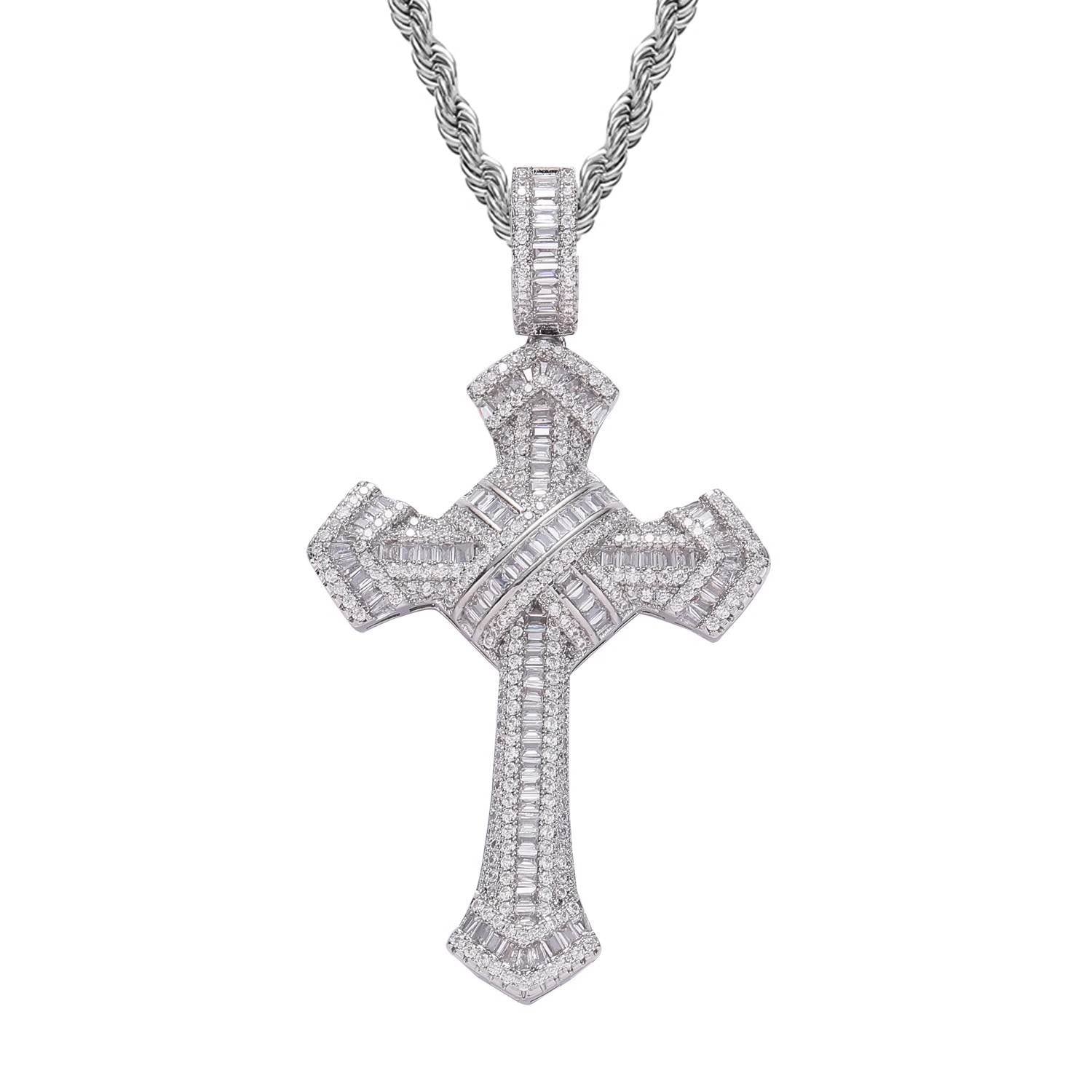 Micropaved T Cubic Zirconia Cross Pendant - TONGSHOP