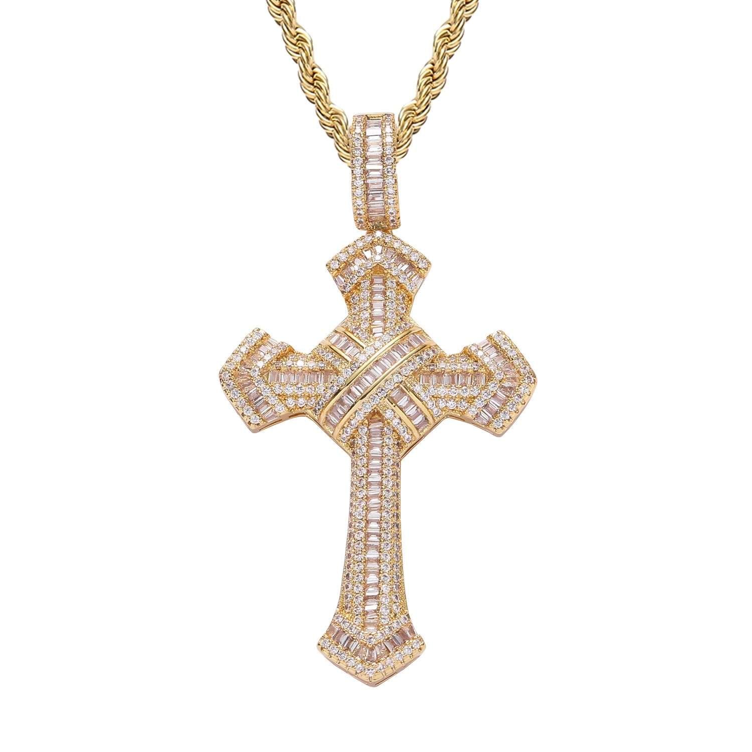 Micropaved T Cubic Zirconia Cross Pendant - TONGSHOP