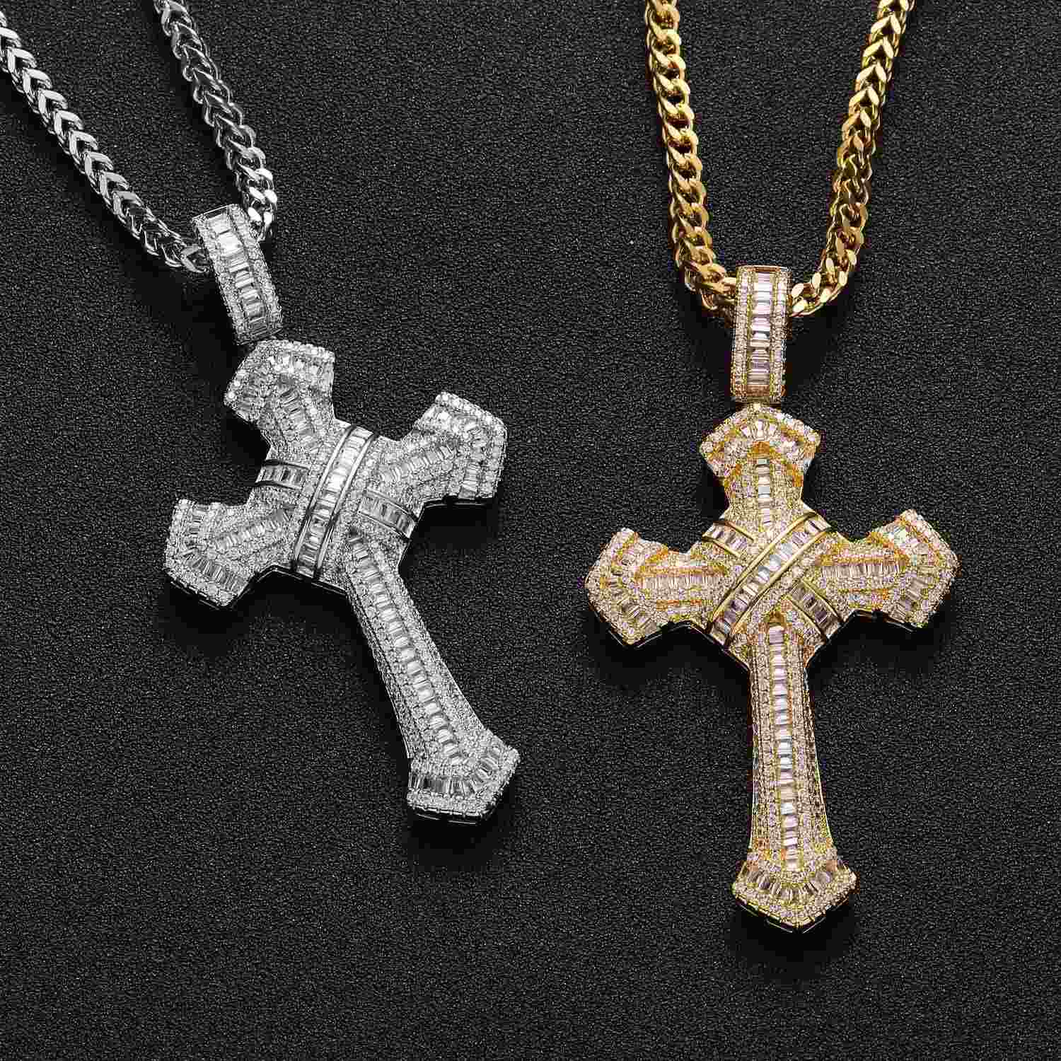 Micropaved T Cubic Zirconia Cross Pendant - TONGSHOP