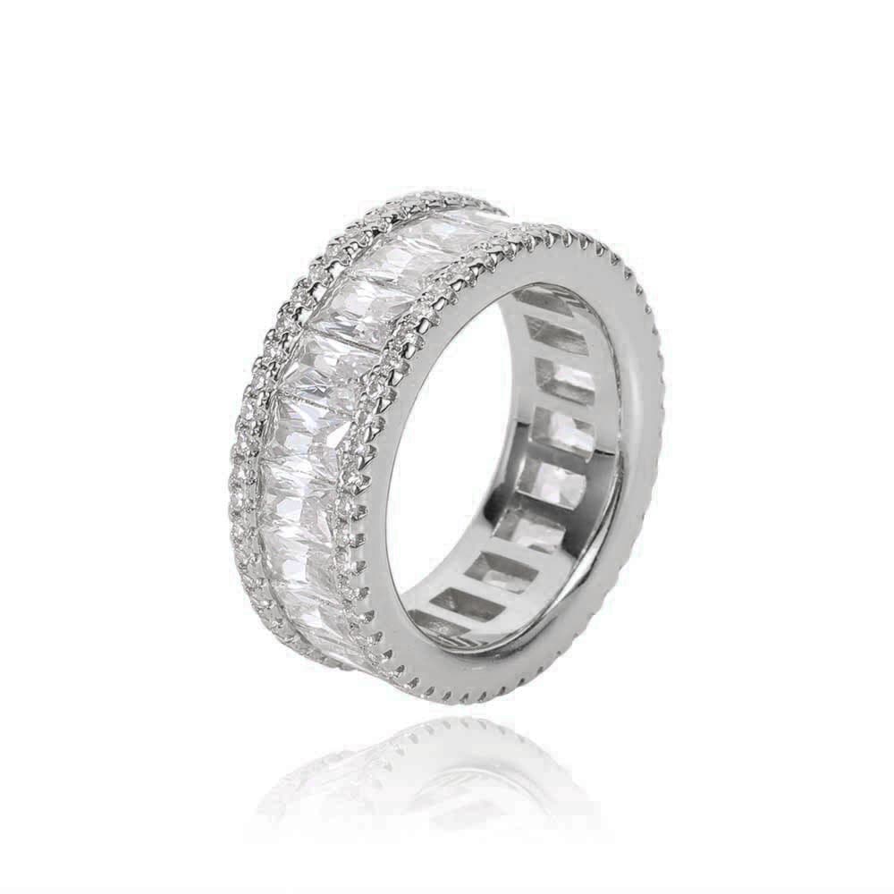 Mixed Pavé Triple Row T - Bar Ring in 18K Gold - TONGSHOP