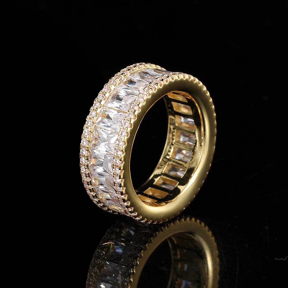 Mixed Pavé Triple Row T - Bar Ring in 18K Gold - TONGSHOP