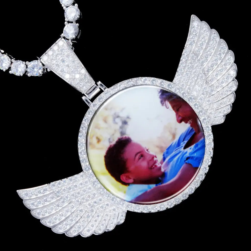 925S & VVS MOISSANITE 3D WING CUSTOM PICTURE PENDANT