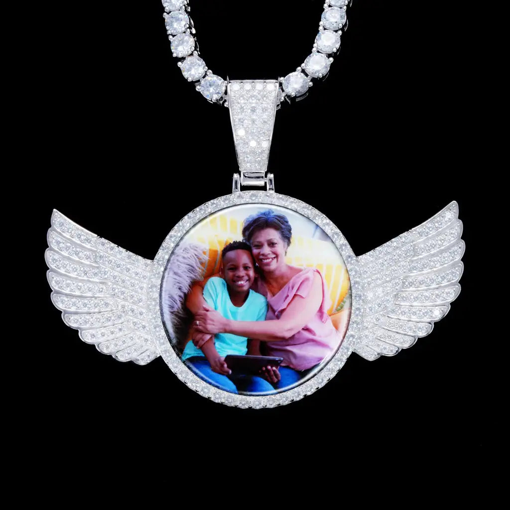 925S & VVS MOISSANITE 3D WING CUSTOM PICTURE PENDANT