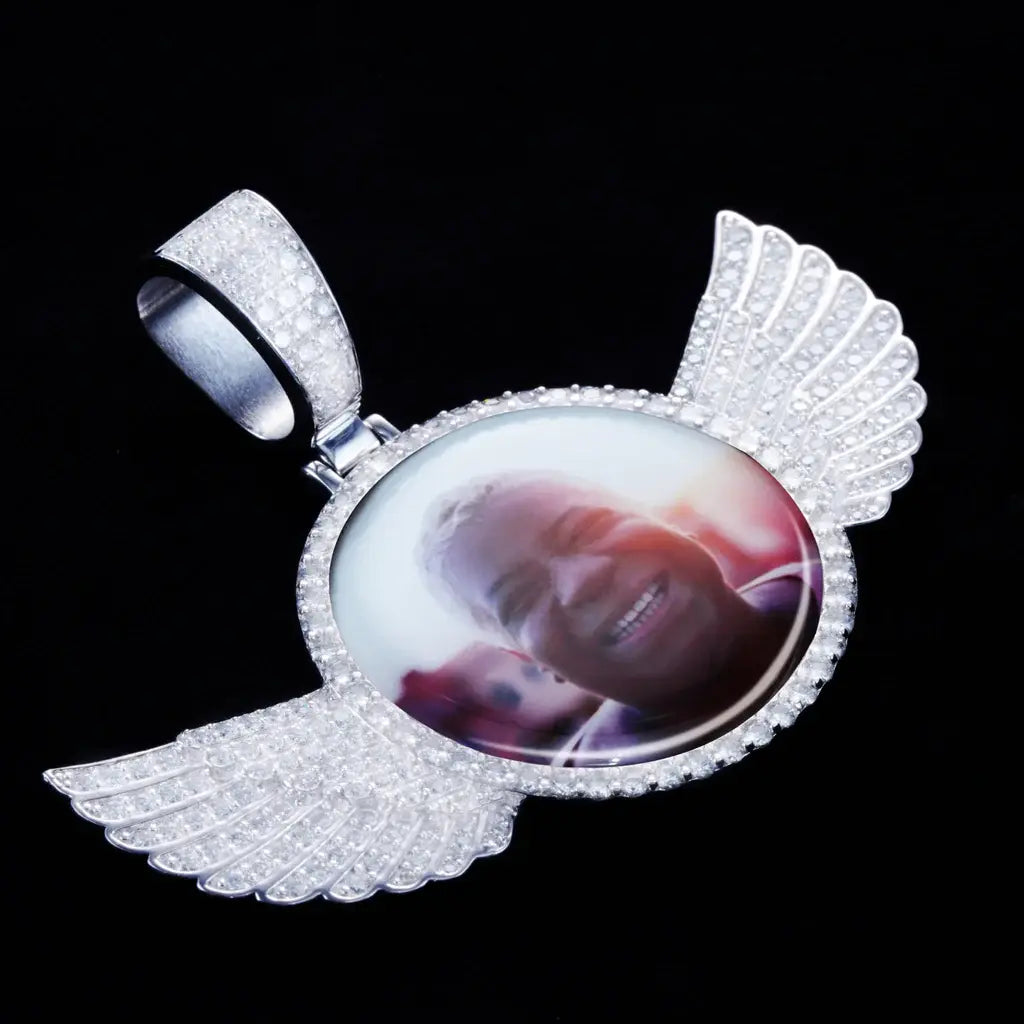 925S & VVS MOISSANITE 3D WING CUSTOM PICTURE PENDANT