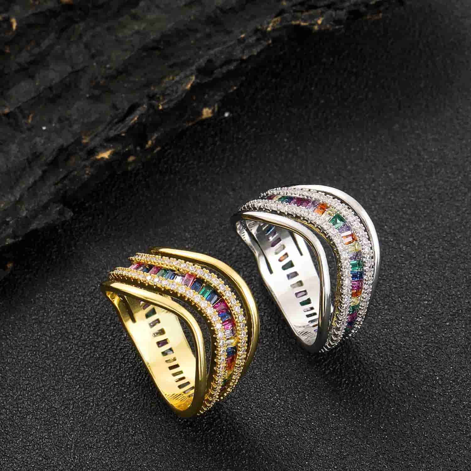 Multicolor Step - Cut Gemstone Ring - TONGSHOP