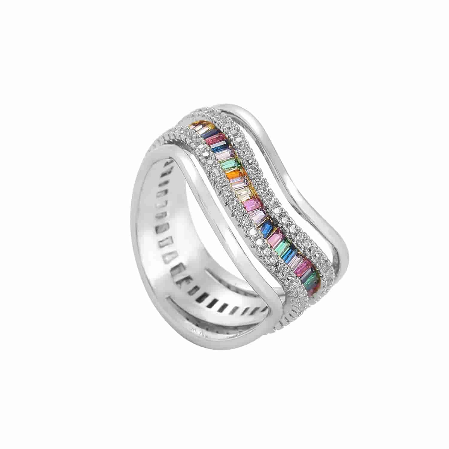 Multicolor Step - Cut Gemstone Ring - TONGSHOP