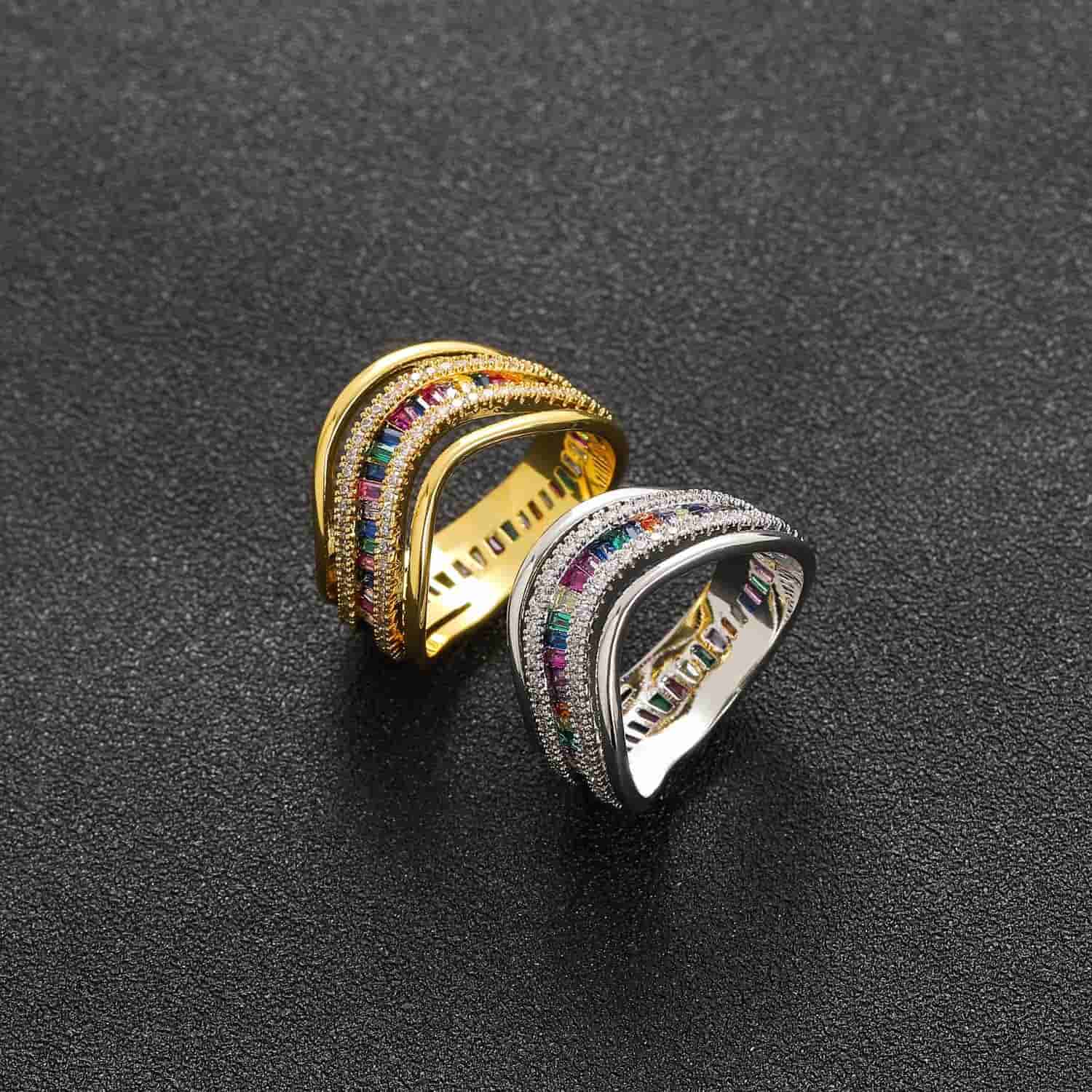 Multicolor Step - Cut Gemstone Ring - TONGSHOP