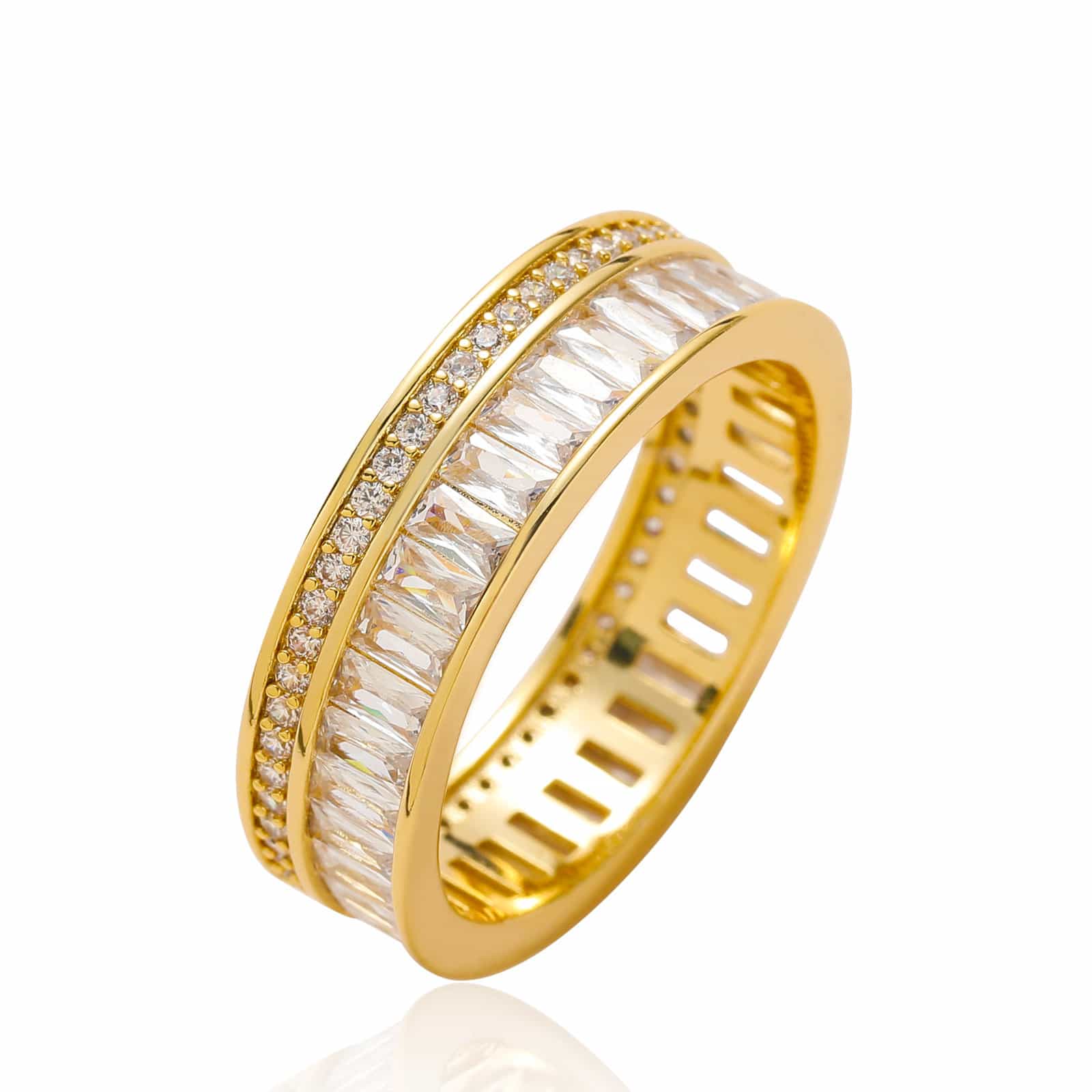 New Micro Pave T - Shaped Double Row Full Diamond Ring - TONGSHOP