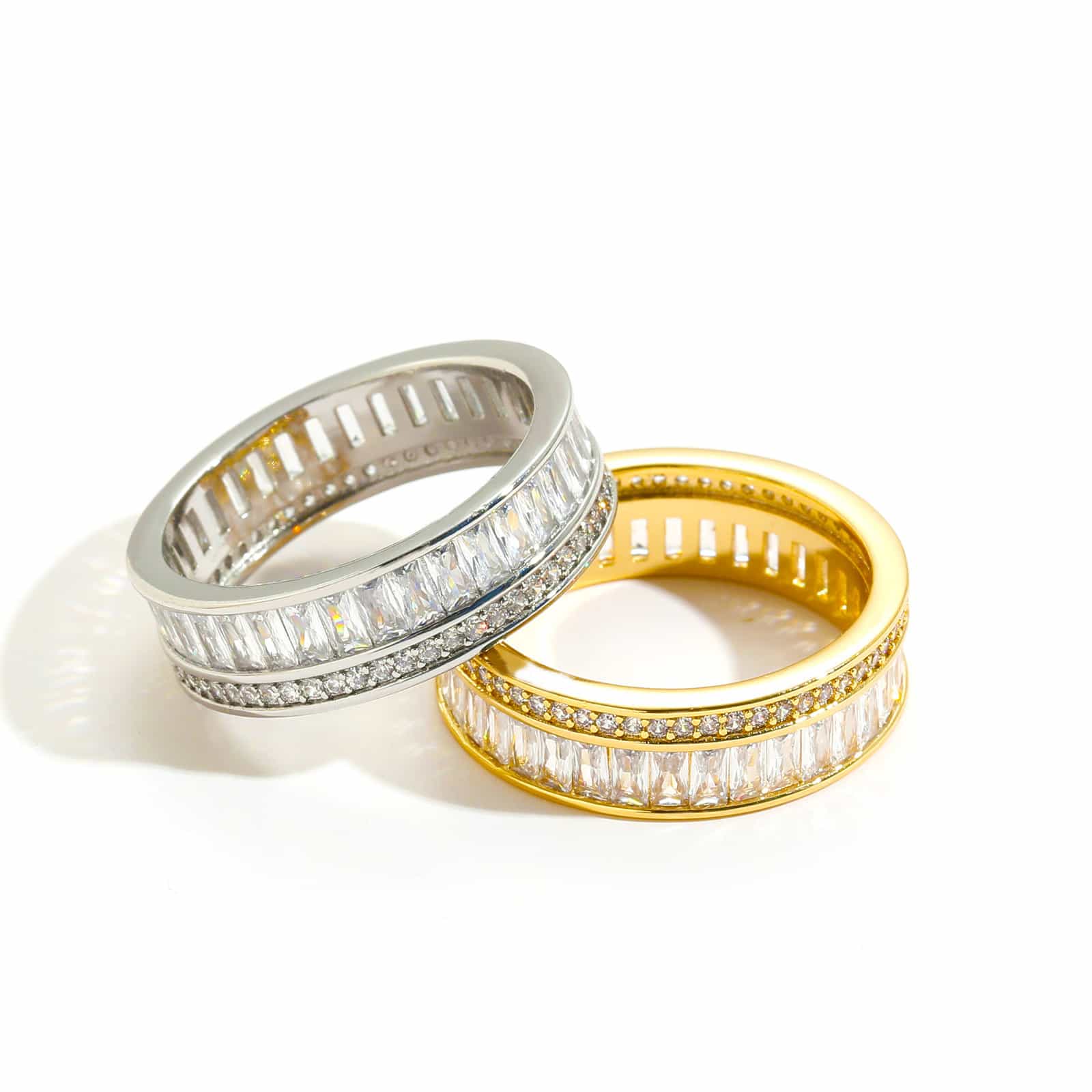 New Micro Pave T - Shaped Double Row Full Diamond Ring - TONGSHOP