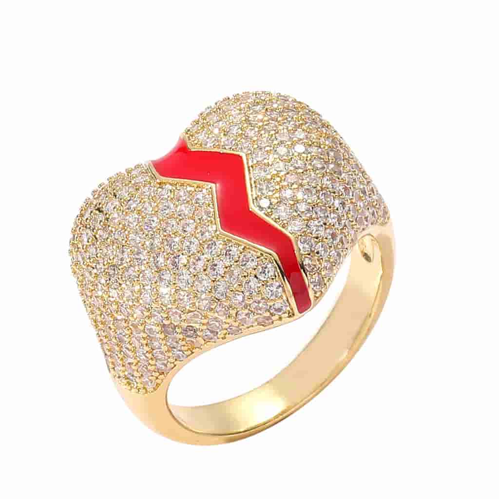 Pave Diamond Broken Heart Ring in 18K Gold - TONGSHOP